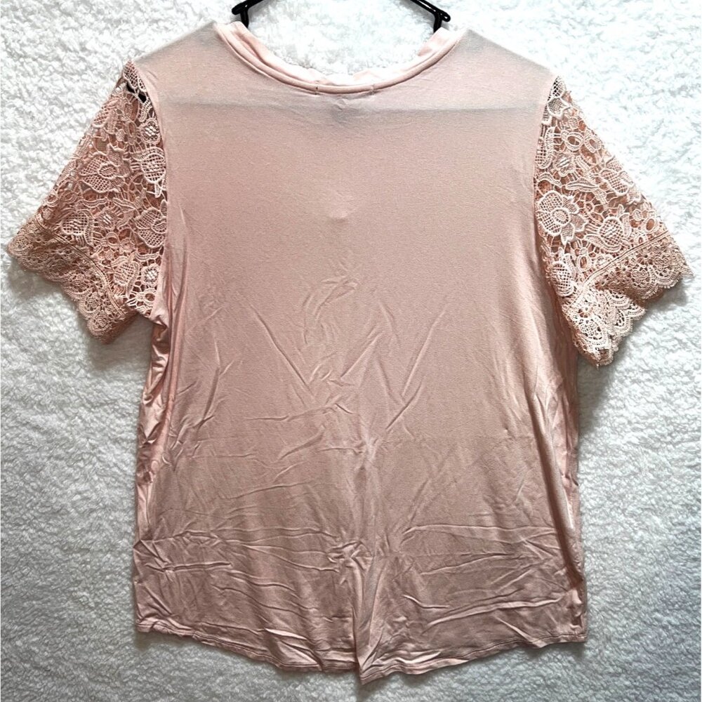 Adrianna Papell Large Womens Pink / Peach Crochet Short Sleeve Blouse - Picture 2 of 6